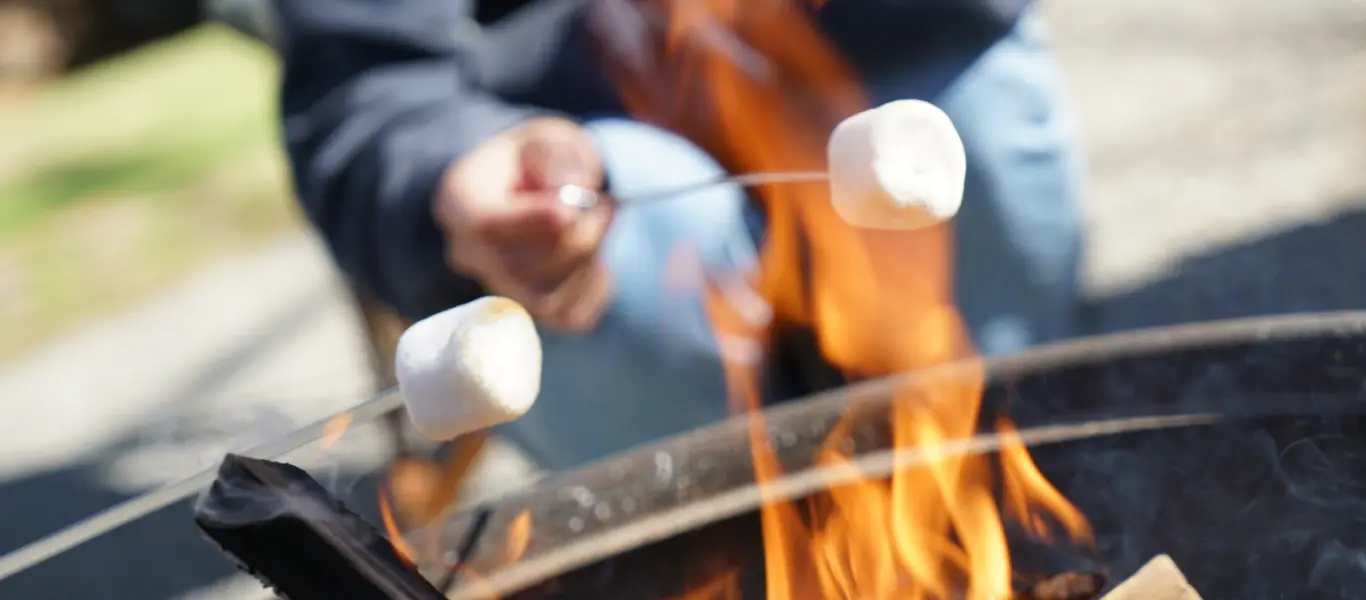 焚き火でマシュマロを焼く体験